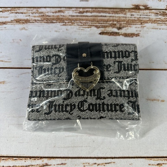 NEW JUICY COUTURE "MY HEART WILL GO ON" TRI-FOLD WALLET, BLACK& BEIGH - Picture 1 of 2